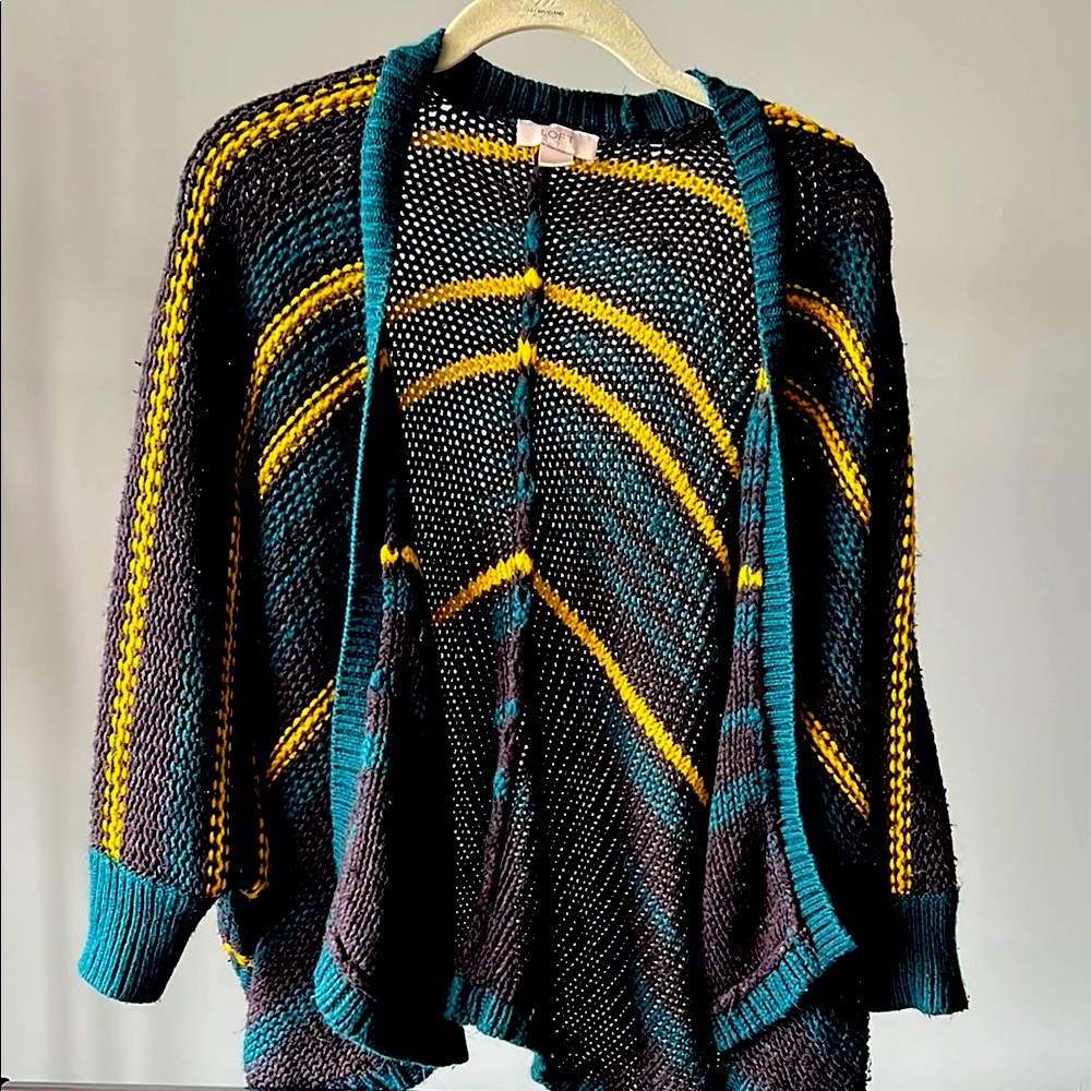 Striped Open-Front Sweater - Black, Yellow, Green